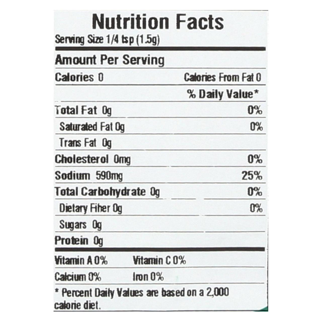 Frontier pink himalayan salt nutrition facts