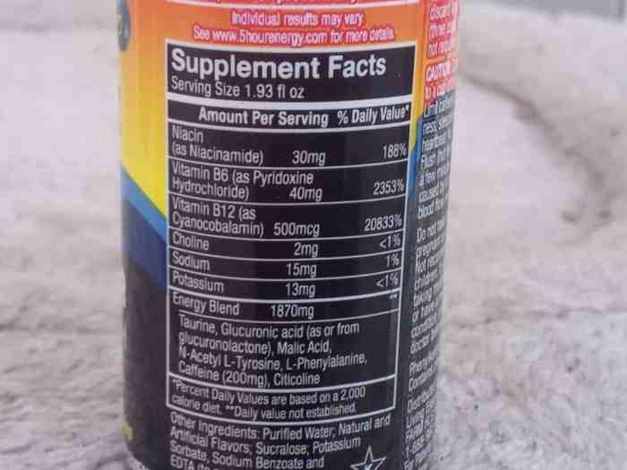 5 hour energy nutrition facts