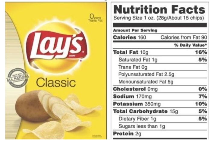 Chips potato packet nutritional