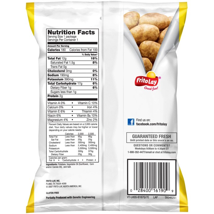 Potato chips nutrition facts