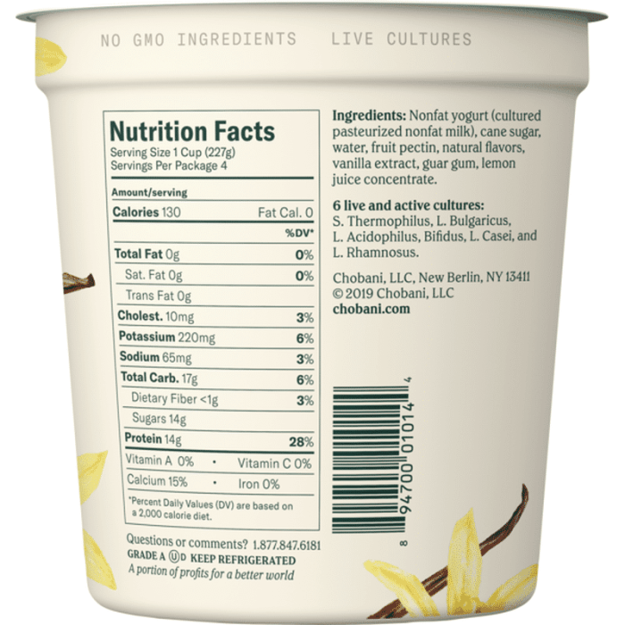 Nutrition facts of chobani greek yogurt